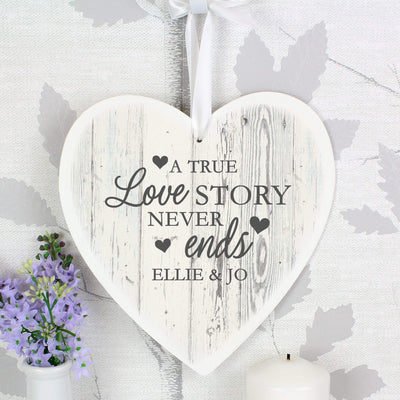 Personalised Memento Hanging Decorations & Signs Personalised Love Story Large Wooden Heart Decoration