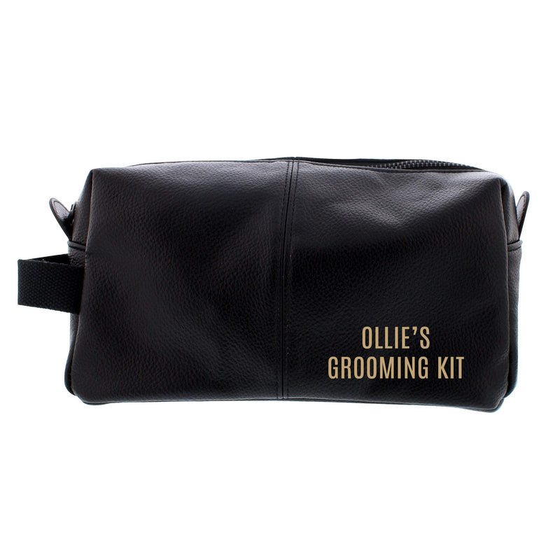 Personalised Memento Textiles Personalised Luxury Black leatherette Wash Bag