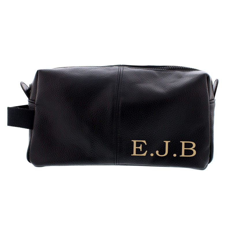 Personalised Memento Leather Personalised Luxury Initials Black leatherette Wash Bag