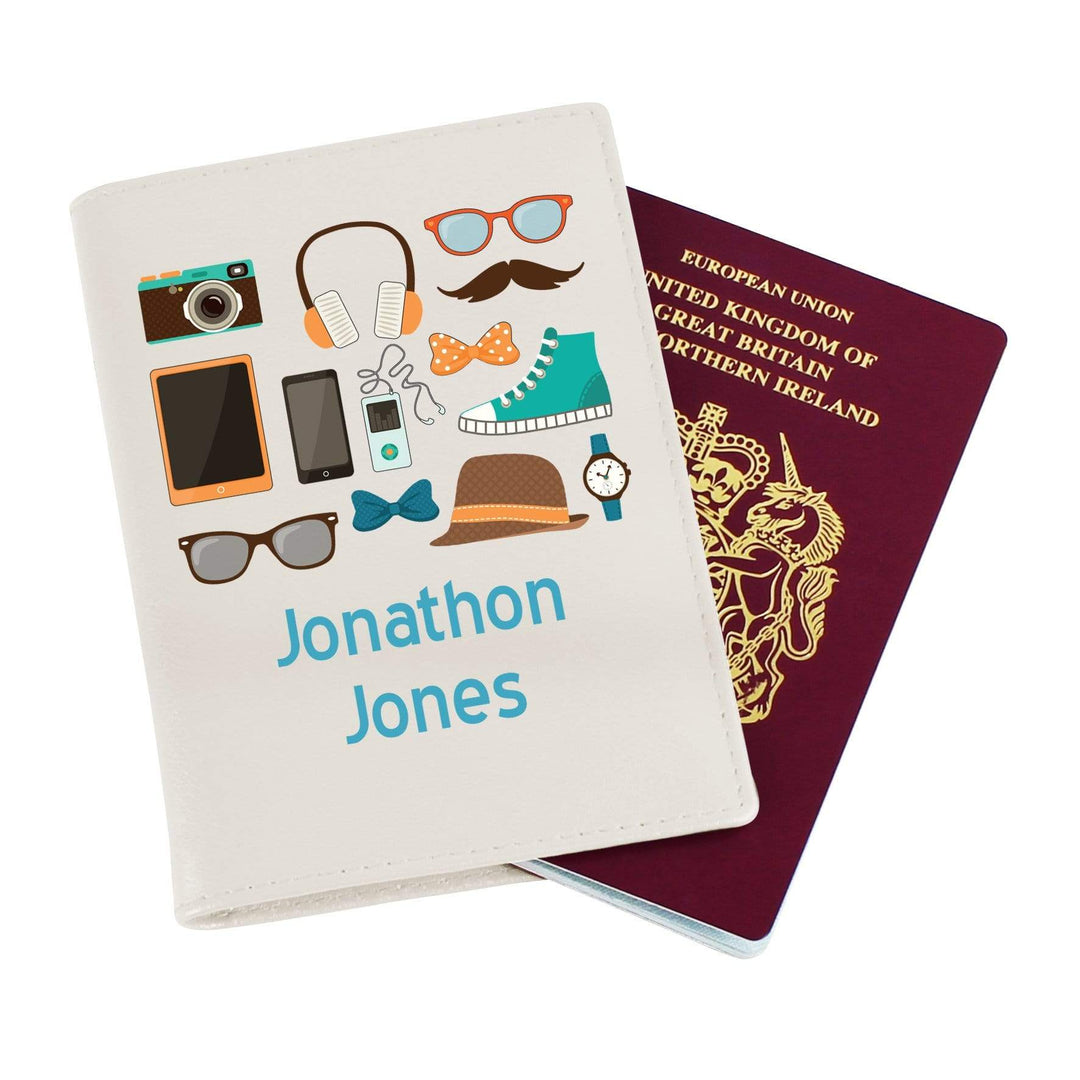 Personalised Memento Leather Personalised Male Essentials Cream Passport Holder