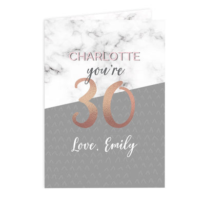 Personalised Memento Greetings Cards Personalised Marble and Rose Gold Birthday Card
