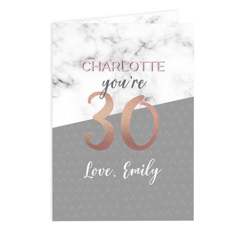 Personalised Memento Greetings Cards Personalised Marble and Rose Gold Birthday Card