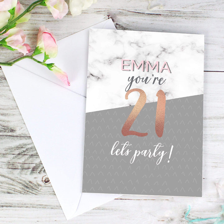 Personalised Memento Greetings Cards Personalised Marble and Rose Gold Birthday Card