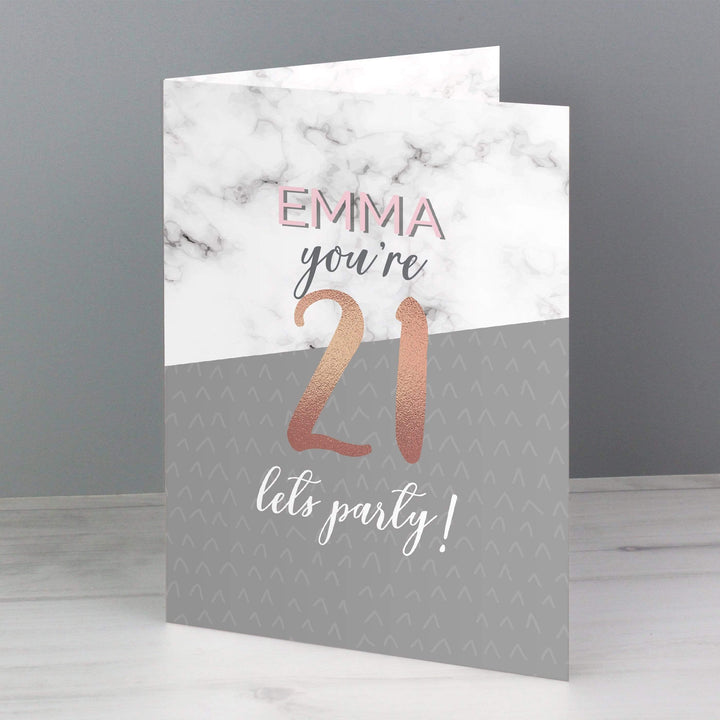 Personalised Memento Greetings Cards Personalised Marble and Rose Gold Birthday Card