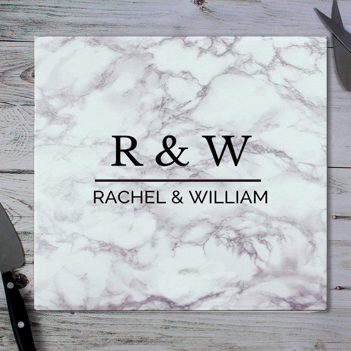 Personalised Memento Kitchen, Baking &amp; Dining Gifts Personalised Marble Effect Glass Chopping Board/Worktop Saver
