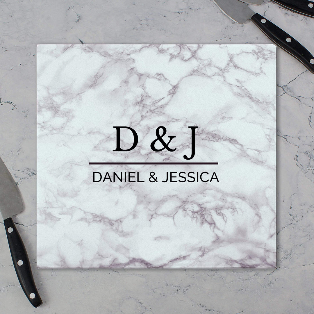 Personalised Memento Kitchen, Baking &amp; Dining Gifts Personalised Marble Effect Glass Chopping Board/Worktop Saver