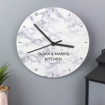 Personalised Memento Clocks & Watches Personalised Marble Effect Wooden Clock