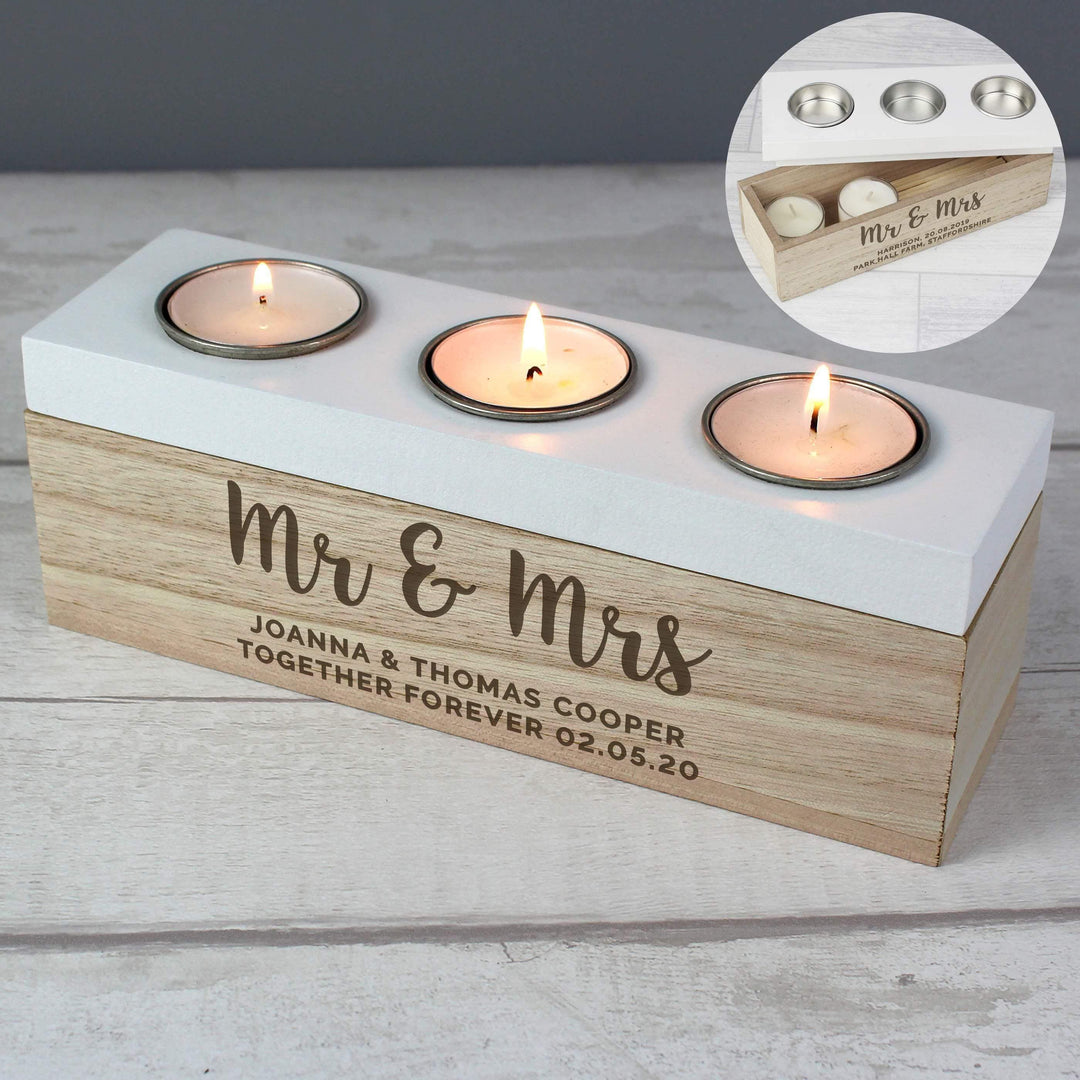 Personalised Memento Personalised Married Couple Triple Tea Light Box