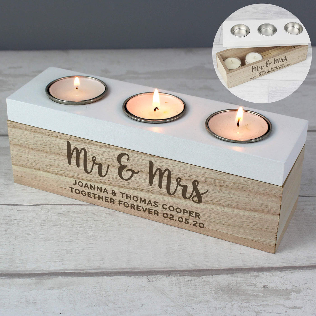 Personalised Memento Personalised Married Couple Triple Tea Light Box