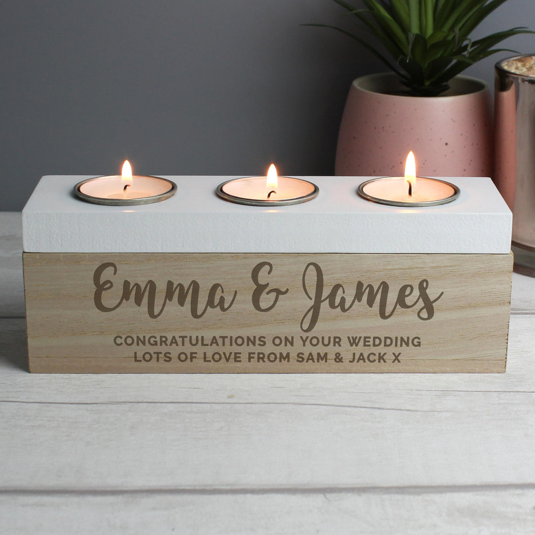 Personalised Memento Personalised Married Couple Triple Tea Light Box