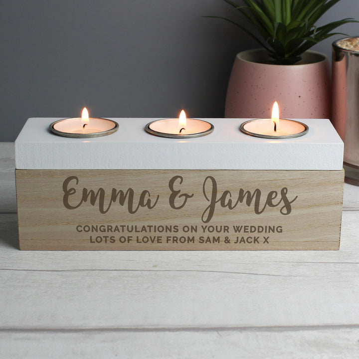 Personalised Memento Personalised Married Couple Triple Tea Light Box
