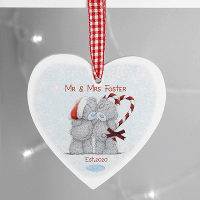 Personalised Memento Wooden Personalised Me To You Couple Christmas Wooden Heart Decoration