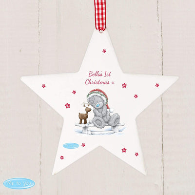 Personalised Memento Hanging Decorations & Signs Personalised Me To You Reindeer Wooden Star Decoration