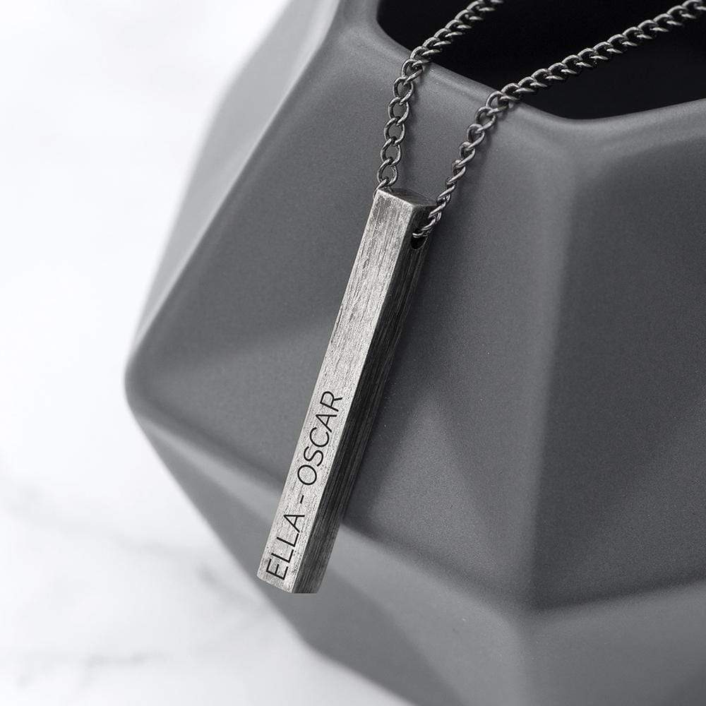Treat Personalised Men's Solid Bar Neckalce - Brushed Gunmetal