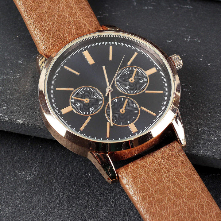 Personalised Memento Personalised Mens Rose Gold Tone Watch with Brown Strap and Presentation Box