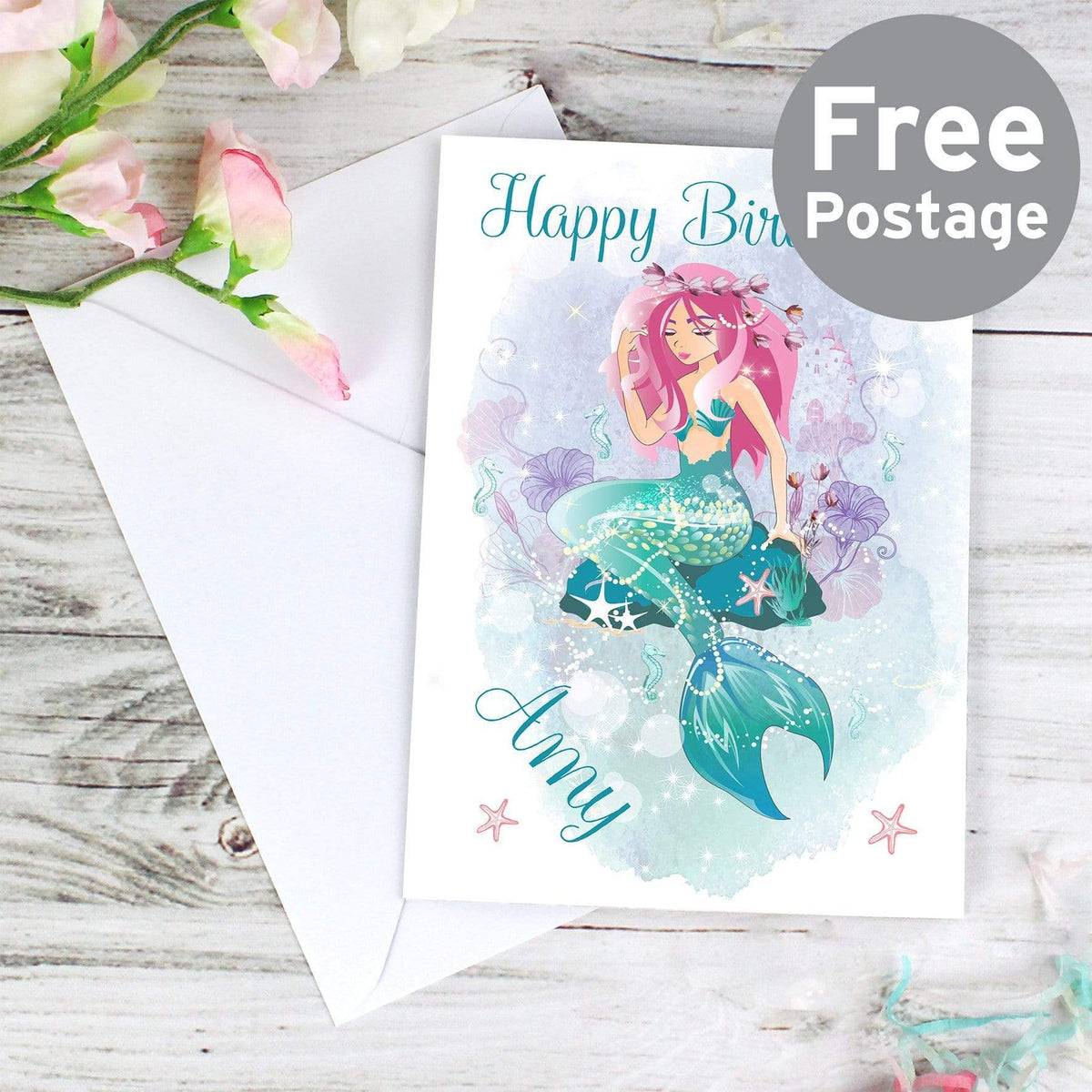 Personalised Memento Greetings Cards Personalised Mermaid Card