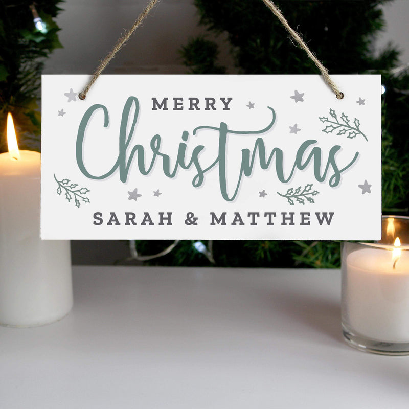 Personalised Memento Personalised Merry Christmas White Wooden Sign