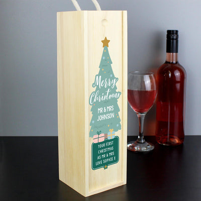 Personalised Memento Personalised Merry Christmas Wooden Wine Bottle Box