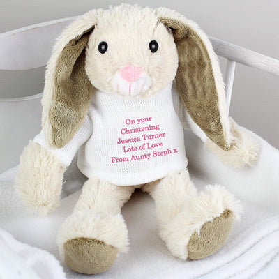 Personalised Memento Plush Personalised Message Bunny Rabbit In Jumper - Pink