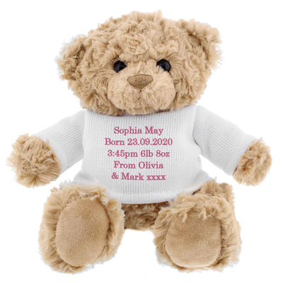 Personalised Memento Plush Personalised Message Teddy Bear - Pink