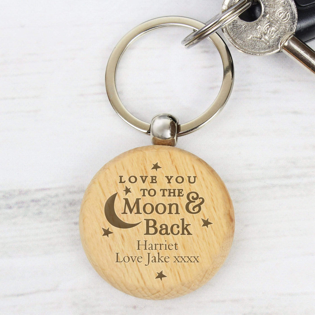 Personalised Memento Keepsakes Personalised Moon &amp; Back Wooden Keyring