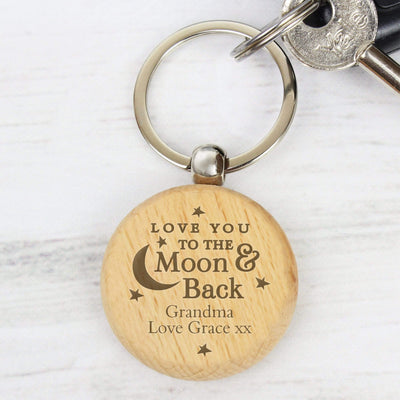 Personalised Memento Keepsakes Personalised Moon & Back Wooden Keyring