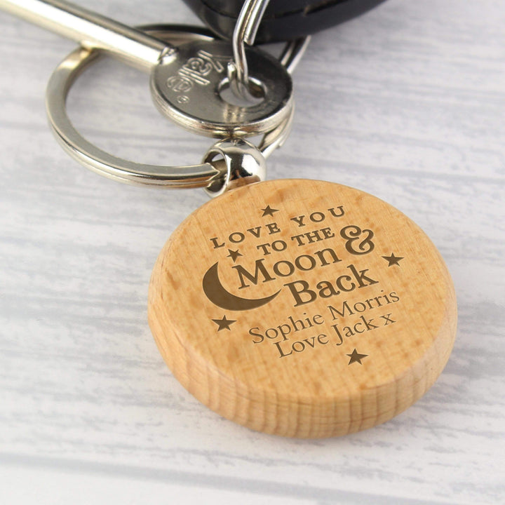 Personalised Memento Keepsakes Personalised Moon &amp; Back Wooden Keyring