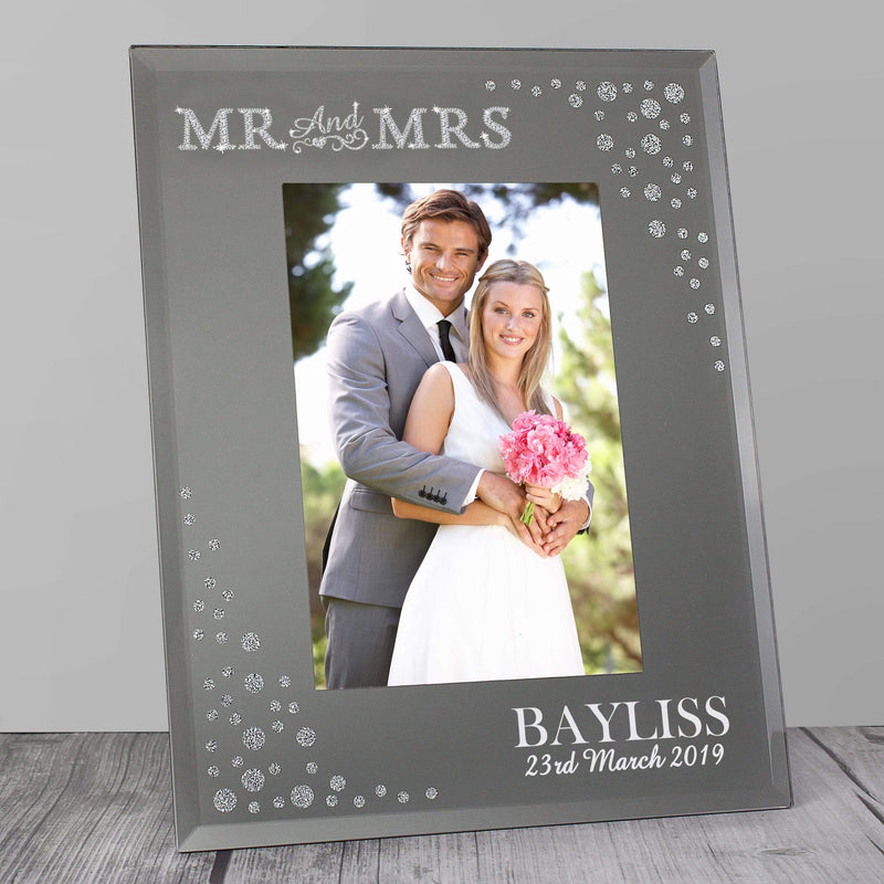 Personalised Memento Photo Frames, Albums and Guestbooks Personalised Mr and Mrs 4x6 Diamante Glass Photo Frame