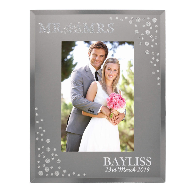 Personalised Memento Photo Frames, Albums and Guestbooks Personalised Mr and Mrs 4x6 Diamante Glass Photo Frame