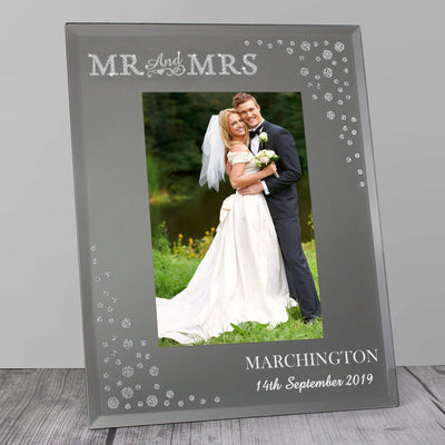 Personalised Memento Photo Frames, Albums and Guestbooks Personalised Mr and Mrs 4x6 Diamante Glass Photo Frame