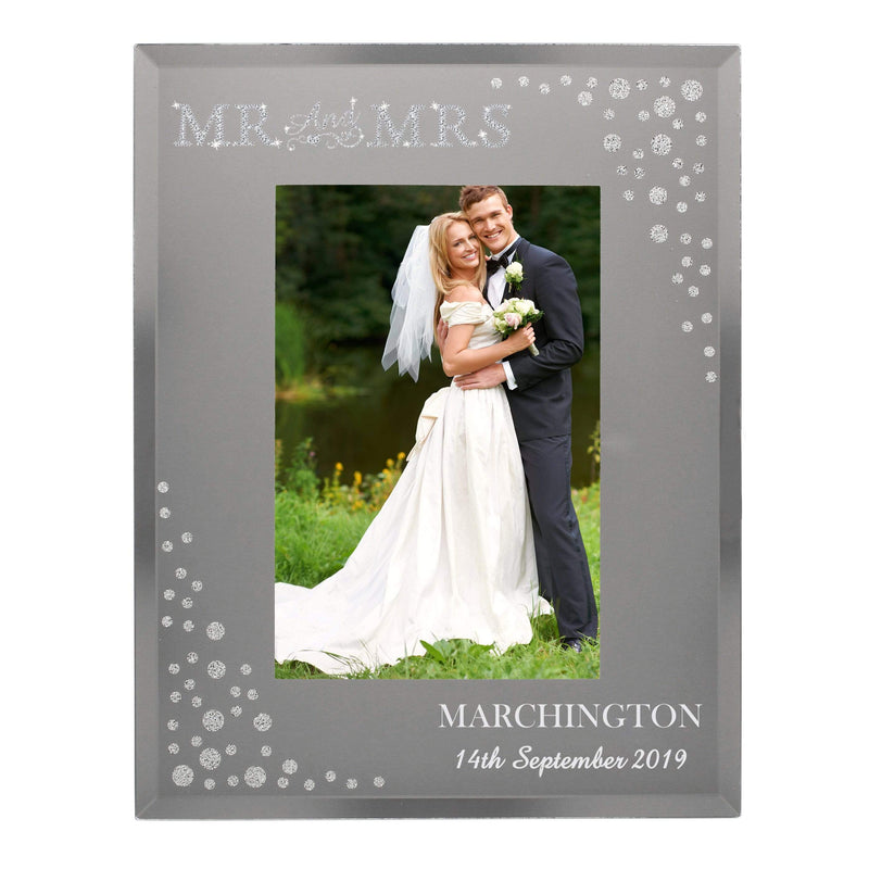 Personalised Memento Photo Frames, Albums and Guestbooks Personalised Mr and Mrs 4x6 Diamante Glass Photo Frame