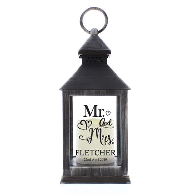 Personalised Memento LED Lights, Candles & Decorations Personalised Mr and Mrs Rustic Black Lantern