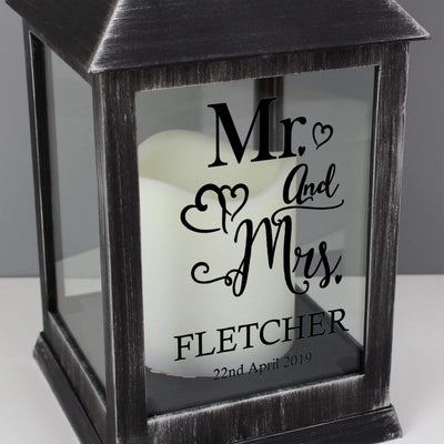 Personalised Memento LED Lights, Candles & Decorations Personalised Mr and Mrs Rustic Black Lantern