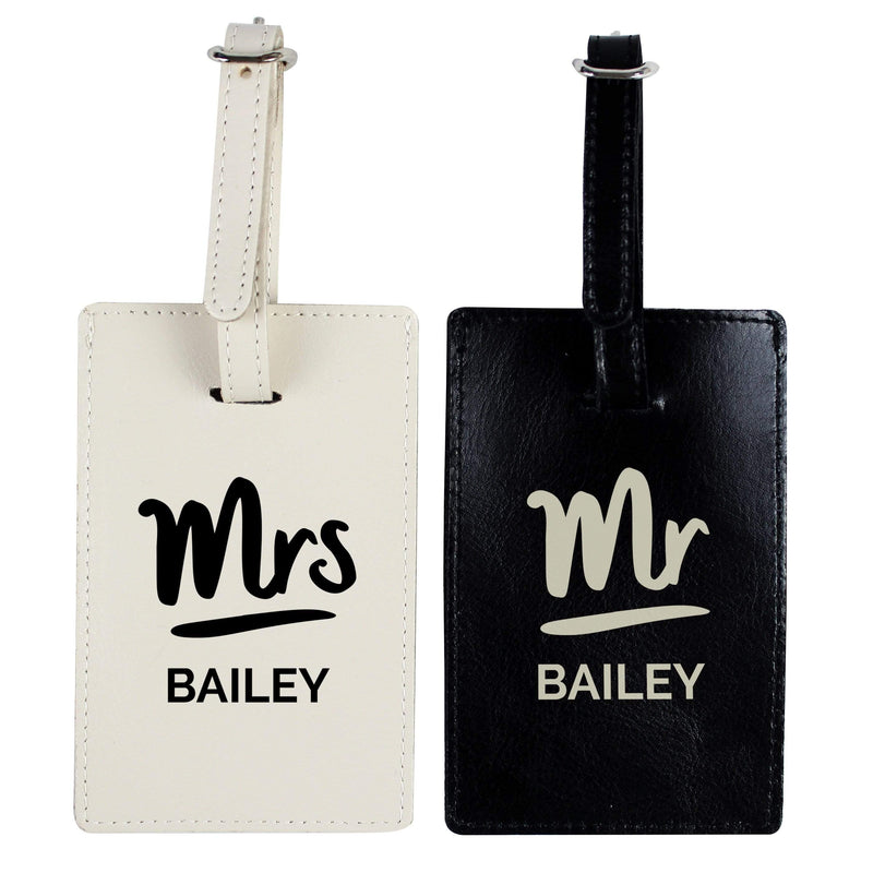 Personalised Memento Leather & Leatherette Personalised Mr & Mrs Black & Cream Luggage Tag Set
