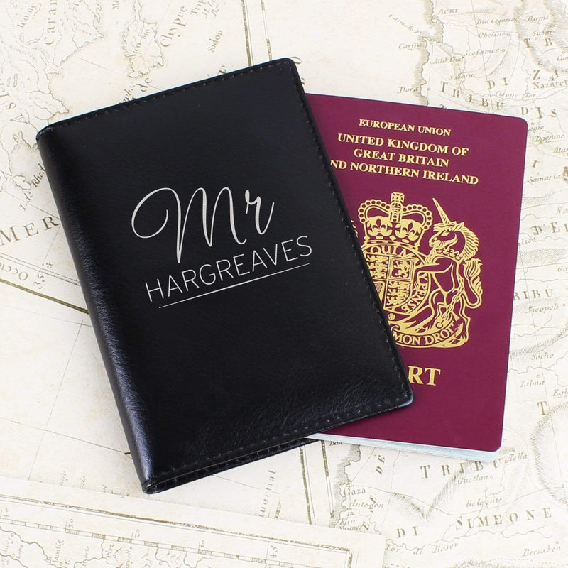 Personalised Memento Leather Personalised Mr & Mrs Black Passport Holders