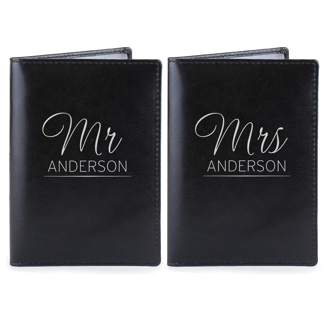 Personalised Memento Leather Personalised Mr &amp; Mrs Black Passport Holders