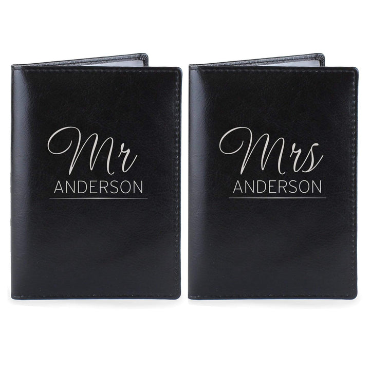 Personalised Memento Leather Personalised Mr &amp; Mrs Black Passport Holders