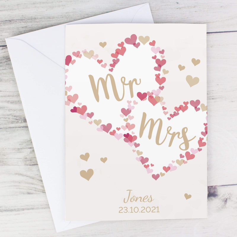 Personalised Memento Greetings Cards Personalised Mr & Mrs Confetti Hearts Wedding Card
