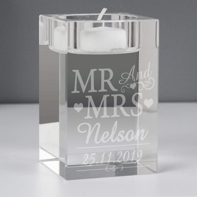 Personalised Memento Candles & Reed Diffusers Personalised Mr & Mrs Glass Tea Light Candle Holder