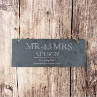 Personalised Memento Hanging Decorations & Signs Personalised Mr & Mrs Hanging Slate Plaque