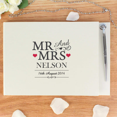 Personalised Memento Photo Frames, Albums and Guestbooks Personalised Mr & Mrs Hardback Guest Book & Pen