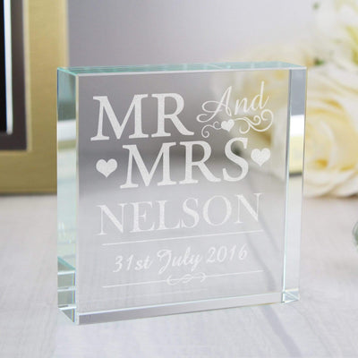 Personalised Memento Ornaments Personalised Mr & Mrs Large Crystal Token