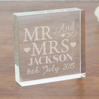 Personalised Memento Ornaments Personalised Mr & Mrs Large Crystal Token