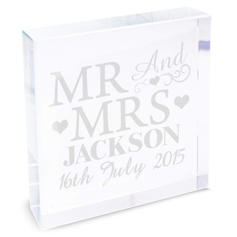 Personalised Memento Ornaments Personalised Mr & Mrs Large Crystal Token