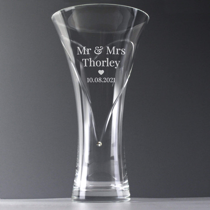 Personalised Memento Vases Personalised Mr &amp; Mrs Large Hand Cut Diamante Heart Vase with Swarovski Elements