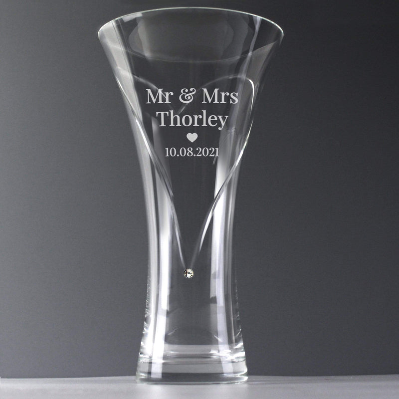 Personalised Memento Vases Personalised Mr & Mrs Large Hand Cut Diamante Heart Vase with Swarovski Elements