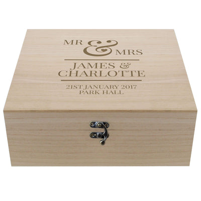 Personalised Memento Personalised Mr & Mrs Large Wooden Keepsake Box