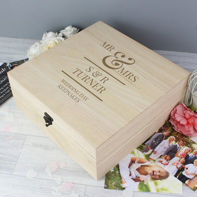 Personalised Memento Personalised Mr & Mrs Large Wooden Keepsake Box