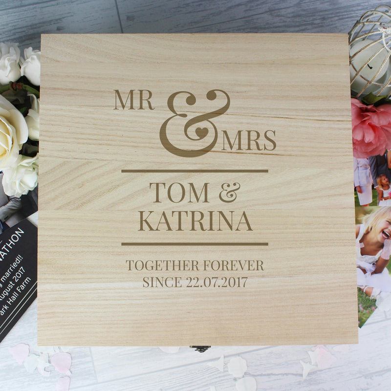 Personalised Memento Personalised Mr & Mrs Large Wooden Keepsake Box