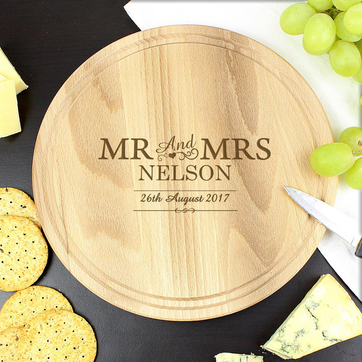 Personalised Memento Personalised Mr &amp; Mrs Round Chopping Board